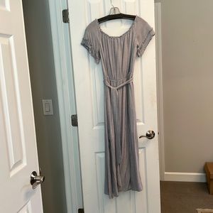 Gray and white pinstripe dress